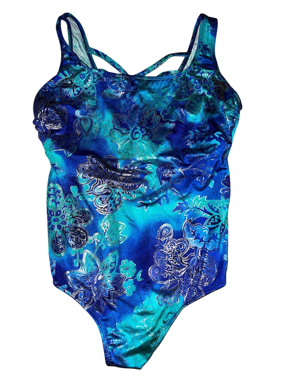 Blue Floral-Pattern One-Piece Swimsuit with Strappy Back